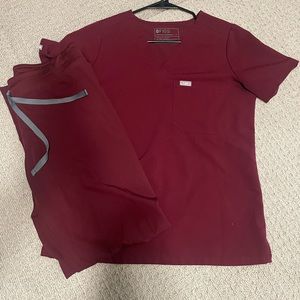 FIGS burgundy small top and small Livingston pants